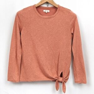 Madewell Soundcheck Long Sleeve Side Tie Tee Linen Blend Drapey Peach Orange M